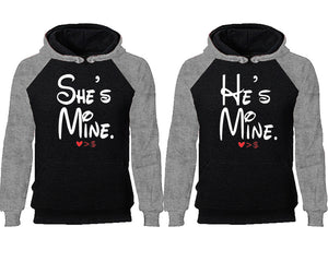 She's Mine He's Mine couple hoodies, raglan hoodie. Grey Black hoodie mens, Grey Black red hoodie womens. 