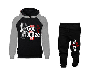 Only God Can Judge Me outfits bottom and top, Grey Black hoodies for men, Grey Black mens joggers. Hoodie and jogger pants for mens