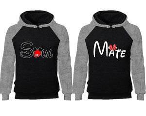 Soul Mate couple hoodies, raglan hoodie. Grey Black hoodie mens, Grey Black red hoodie womens. 