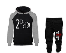 Cargar imagen en el visor de la galería, Rap Hip-Hop R&amp;B outfits bottom and top, Grey Black hoodies for men, Grey Black mens joggers. Hoodie and jogger pants for mens

