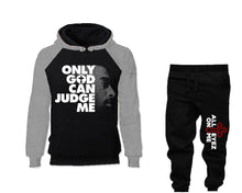 將圖片載入圖庫檢視器 Only God Can Judge Me outfits bottom and top, Grey Black hoodies for men, Grey Black mens joggers. Hoodie and jogger pants for mens
