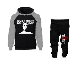 Only God Can Judge Me outfits bottom and top, Grey Black hoodies for men, Grey Black mens joggers. Hoodie and jogger pants for mens