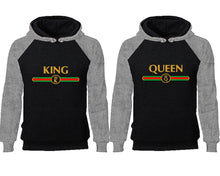 將圖片載入圖庫檢視器 King Queen couple hoodies, raglan hoodie. Grey Black hoodie mens, Grey Black red hoodie womens. 
