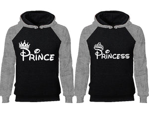 Prince Princess couple hoodies, raglan hoodie. Grey Black hoodie mens, Grey Black red hoodie womens. 