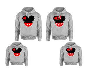 Mickey Minnie. Matching family outfits. Sports Grey adults, kids pullover hoodie.