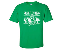 Load image into Gallery viewer, Great Things Never Came from Comfort Zones custom t shirts, graphic tees. Irish Green t shirts for men. Irish Green t shirt for mens, tee shirts.
