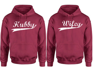 Hubby Wifey hoodie, Matching couple hoodies, Maroon pullover hoodies. Couple jogger pants and hoodies set.