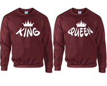 Load image into Gallery viewer, King and Queen couple sweatshirts. Maroon sweaters for men, sweaters for women. Sweat shirt. Matching sweatshirts for couples
