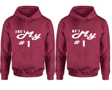 Load image into Gallery viewer, She&#39;s My Number 1 and He&#39;s My Number 1 hoodies, Matching couple hoodies, Maroon pullover hoodies
