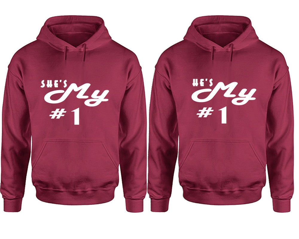 She's My Number 1 and He's My Number 1 hoodies, Matching couple hoodies, Maroon pullover hoodies
