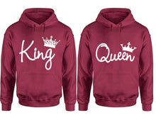 將圖片載入圖庫檢視器 King Queen hoodie, Matching couple hoodies, Maroon pullover hoodies. Couple jogger pants and hoodies set.
