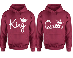 King Queen hoodie, Matching couple hoodies, Maroon pullover hoodies. Couple jogger pants and hoodies set.