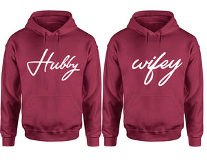 Hubby Wifey hoodie, Matching couple hoodies, Maroon pullover hoodies. Couple jogger pants and hoodies set.