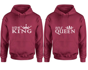 Her King and His Queen hoodies, Matching couple hoodies, Maroon pullover hoodies