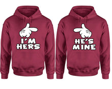 將圖片載入圖庫檢視器 I&#39;m Hers He&#39;s Mine hoodie, Matching couple hoodies, Maroon pullover hoodies. Couple jogger pants and hoodies set.
