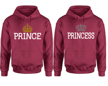 Cargar imagen en el visor de la galería, Prince Princess hoodie, Matching couple hoodies, Maroon pullover hoodies. Couple jogger pants and hoodies set.

