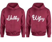 將圖片載入圖庫檢視器 Hubby and Wifey hoodies, Matching couple hoodies, Maroon pullover hoodies
