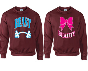 Beast Beauty couple sweatshirts. Maroon sweaters for men, sweaters for women. Sweat shirt. Matching sweatshirts for couples