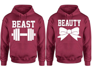 Beast Beauty hoodie, Matching couple hoodies, Maroon pullover hoodies. Couple jogger pants and hoodies set.