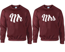 Charger l&#39;image dans la galerie, Mr and Mrs couple sweatshirts. Maroon sweaters for men, sweaters for women. Sweat shirt. Matching sweatshirts for couples
