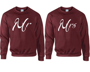 Mr and Mrs couple sweatshirts. Maroon sweaters for men, sweaters for women. Sweat shirt. Matching sweatshirts for couples