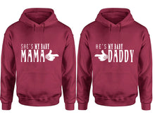 Görseli Galeri görüntüleyiciye yükleyin, She&#39;s My Baby Mama and He&#39;s My Baby Daddy hoodies, Matching couple hoodies, Maroon pullover hoodies
