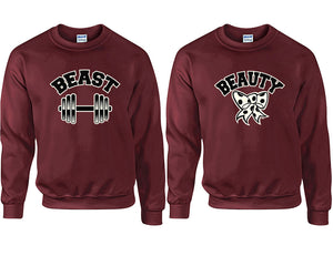 Beast and Beauty couple sweatshirts. Maroon sweaters for men, sweaters for women. Sweat shirt. Matching sweatshirts for couples