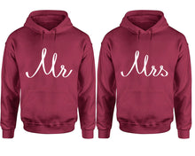 Görseli Galeri görüntüleyiciye yükleyin, Mr and Mrs hoodies, Matching couple hoodies, Maroon pullover hoodies
