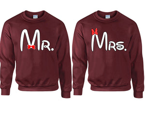Mr Mrs couple sweatshirts. Maroon sweaters for men, sweaters for women. Sweat shirt. Matching sweatshirts for couples