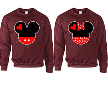 將圖片載入圖庫檢視器 Mickey and Minnie couple sweatshirts. Maroon sweaters for men, sweaters for women. Sweat shirt. Matching sweatshirts for couples
