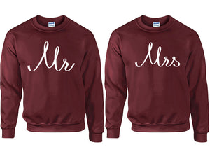 Mr and Mrs couple sweatshirts. Maroon sweaters for men, sweaters for women. Sweat shirt. Matching sweatshirts for couples