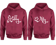 Cargar imagen en el visor de la galería, Hubby and Wifey hoodies, Matching couple hoodies, Maroon pullover hoodies
