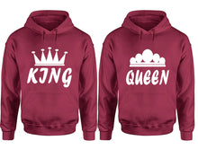 Load image into Gallery viewer, King and Queen hoodies, Matching couple hoodies, Maroon pullover hoodies
