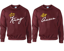 Load image into Gallery viewer, King and Queen couple sweatshirts. Maroon sweaters for men, sweaters for women. Sweat shirt. Matching sweatshirts for couples
