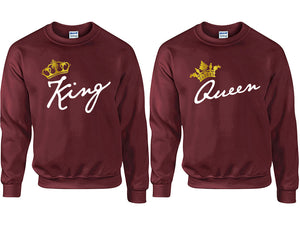 King and Queen couple sweatshirts. Maroon sweaters for men, sweaters for women. Sweat shirt. Matching sweatshirts for couples