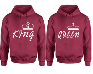 King and Queen hoodies, Matching couple hoodies, Maroon pullover hoodies