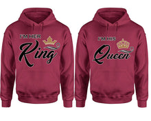 將圖片載入圖庫檢視器 King Queen hoodie, Matching couple hoodies, Maroon pullover hoodies. Couple jogger pants and hoodies set.
