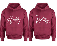 Görseli Galeri görüntüleyiciye yükleyin, Hubby and Wifey hoodies, Matching couple hoodies, Maroon pullover hoodies
