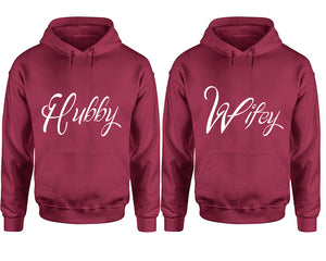 Hubby and Wifey hoodies, Matching couple hoodies, Maroon pullover hoodies