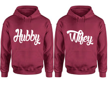 Charger l&#39;image dans la galerie, Hubby and Wifey hoodies, Matching couple hoodies, Maroon pullover hoodies
