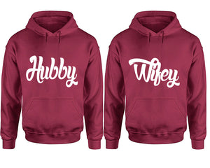 Hubby and Wifey hoodies, Matching couple hoodies, Maroon pullover hoodies