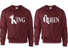 將圖片載入圖庫檢視器 King and Queen couple sweatshirts. Maroon sweaters for men, sweaters for women. Sweat shirt. Matching sweatshirts for couples
