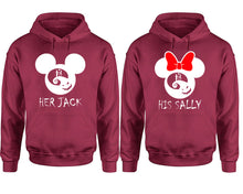 將圖片載入圖庫檢視器 Her Jack and His Sally hoodie, Matching couple hoodies, Maroon pullover hoodies. Couple jogger pants and hoodies set.
