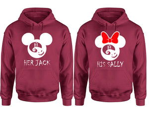 Her Jack and His Sally hoodie, Matching couple hoodies, Maroon pullover hoodies. Couple jogger pants and hoodies set.