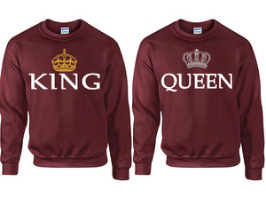 King Queen couple sweatshirts. Maroon sweaters for men, sweaters for women. Sweat shirt. Matching sweatshirts for couples