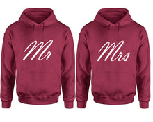 Cargar imagen en el visor de la galería, Mr and Mrs hoodies, Matching couple hoodies, Maroon pullover hoodies
