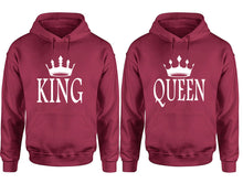 將圖片載入圖庫檢視器 King and Queen hoodies, Matching couple hoodies, Maroon pullover hoodies
