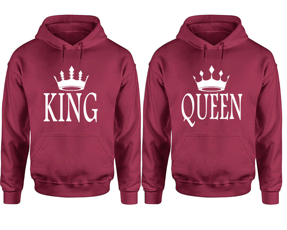 King and Queen hoodies, Matching couple hoodies, Maroon pullover hoodies