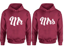 Charger l&#39;image dans la galerie, Mr and Mrs hoodies, Matching couple hoodies, Maroon pullover hoodies
