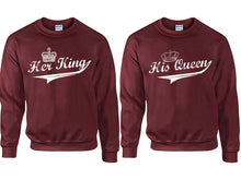 Load image into Gallery viewer, Her King and His Queen couple sweatshirts. Maroon sweaters for men, sweaters for women. Sweat shirt. Matching sweatshirts for couples
